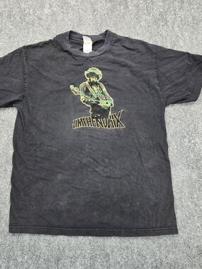 Jimi Hendrix Black Flocked Graphic T Shirt Alstyle Distressed Faded Band Tee